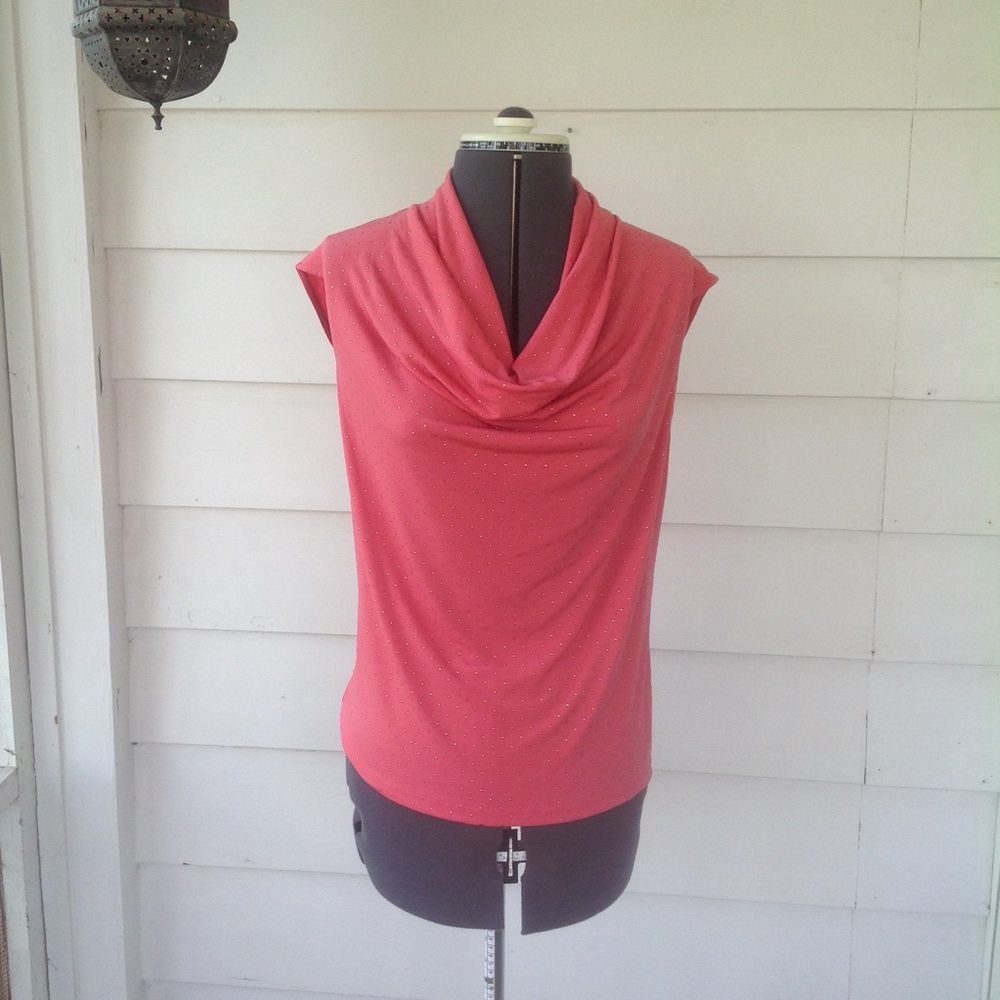 Chelsea and Theodore studded cowl neck coral top S
